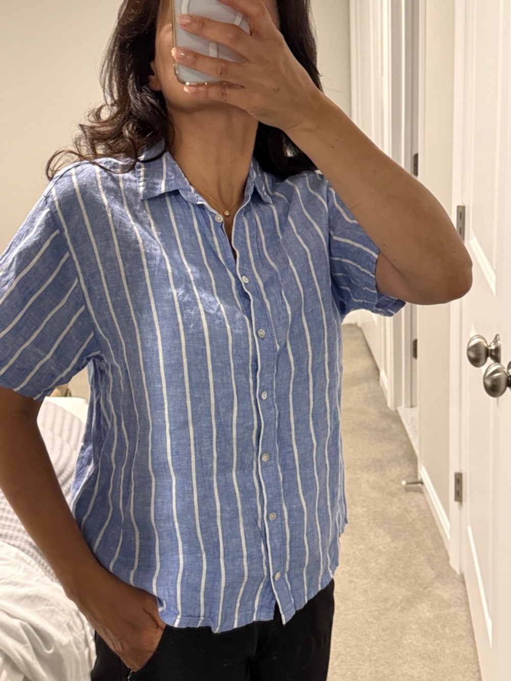 C&C California Light Blue and White Striped Short-Sleeve Button-Up